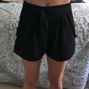 High waisted black wrap tie shorts